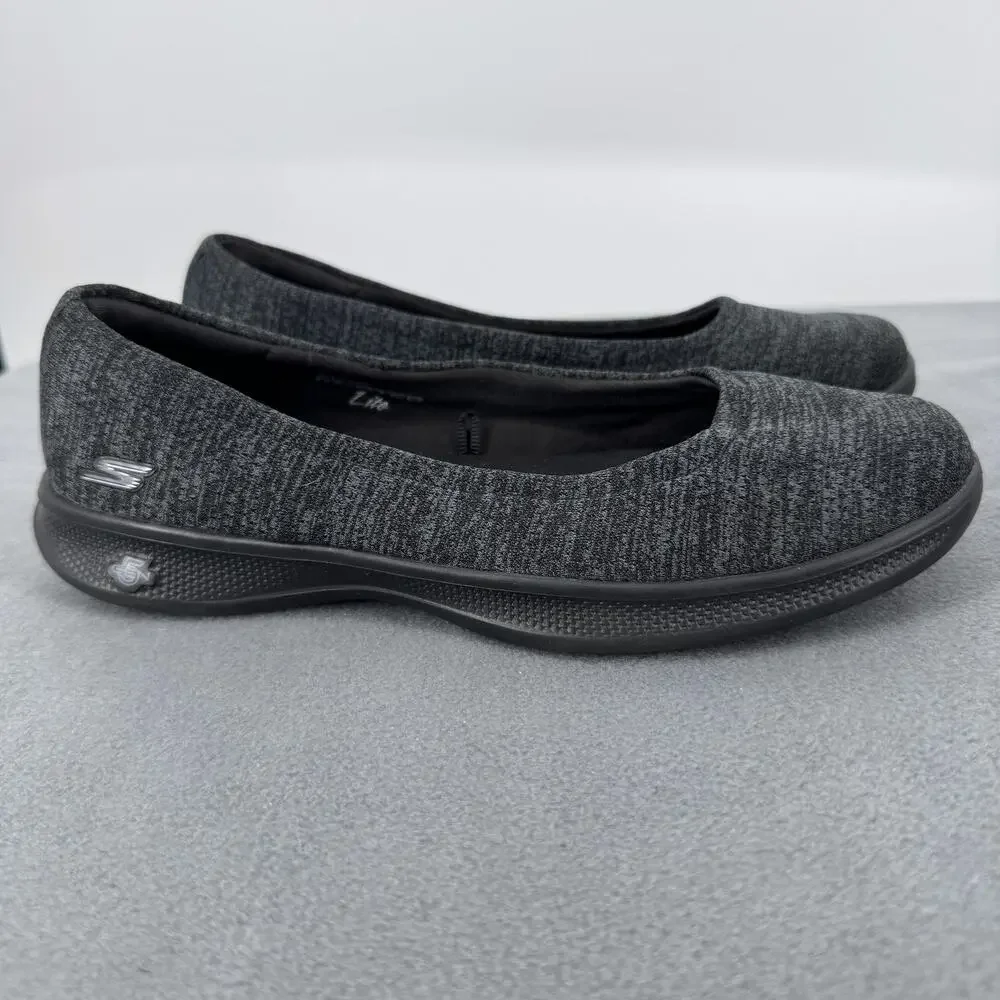 Skechers Go Step Lite 14479 Womens 6.5 Black Gray‎ Ballet Flats Slip On Shoes
